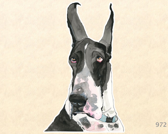 Great Dane Dog Sticker Cute Animal Sticker Watercolor Art Water Bottle Sticker Scrapbook Sticker Macbook Pro  iPhone Decal