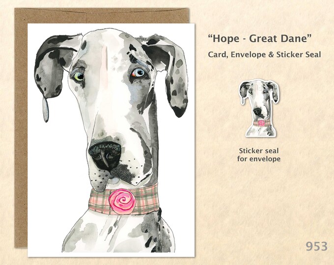 Great Dane Note Card Dog Card Customizable Blank Greeting Card Watercolor Art Greeting Card