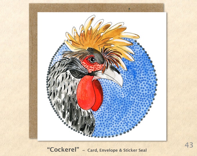 Chicken Note Card Cockerel Card Rooster Card Farm Yard Animals Customizable Blank Note Card Watercolor Art Greeting Cards