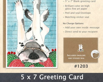 Christmas Card Dog Dressed for Christmas Merry Christmas Holiday Note Card Blank Watercolor Card Art Card Cute Dog Card