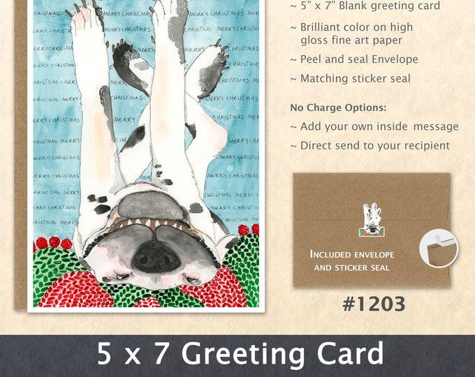 Christmas Card Dog Dressed for Christmas Merry Christmas Holiday Note Card Blank Watercolor Card Art Card Cute Dog Card