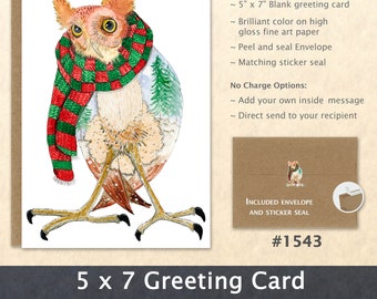 Christmas Owl Note Card Xmas Card Owl Card Bird Card Customizable Blank Note Card Watercolor Art Card Greeting Card