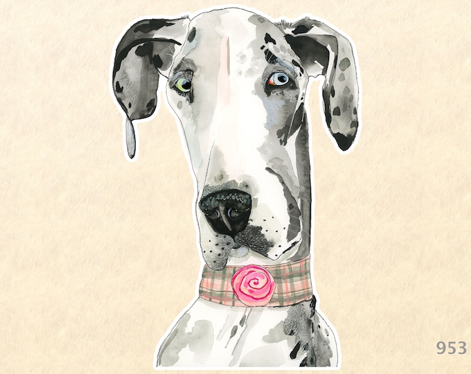 Great Dane Sticker Cute Dog Sticker Watercolor Art Water Bottle iPhone Android Phone Sticker Scrapbook Sticker Macbook Phone Decal