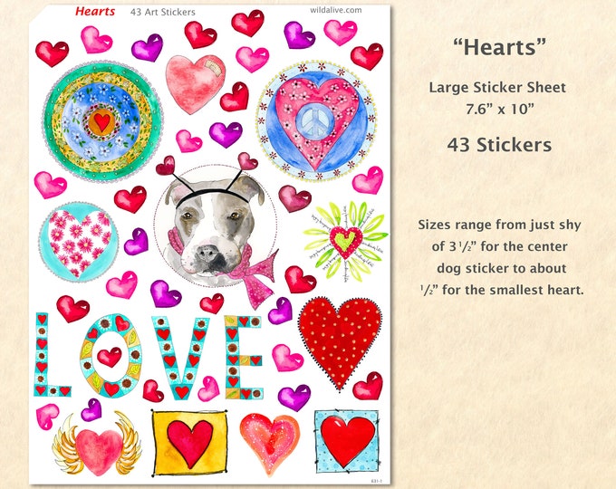 Heart Sticker Sheet 43 Stickers Valentine Stickers Love Stickers Friendship Stickers Art Stickers