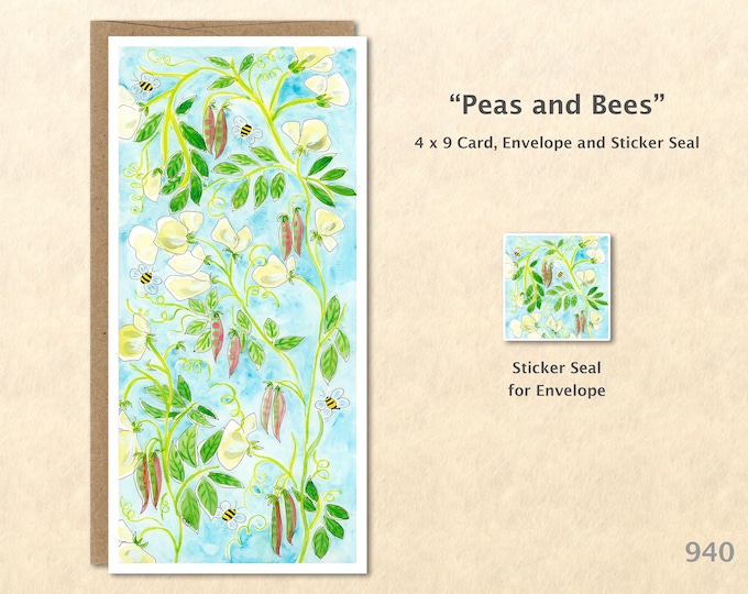 Sweet Peas and Bees Note Card Floral Card Customizable Flower Note Card Watercolor Art Greeting Card