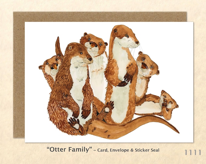 Otter Family Card Sea Otter Card River Otter Cute Animal Card Customizable Blank Note Card Watercolor Art Card Greeting Card