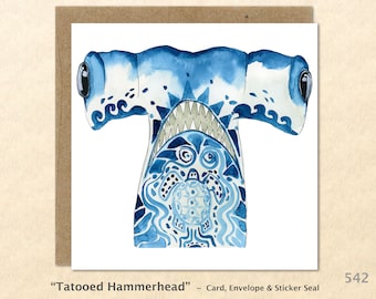 Tattooed Hammerhead Shark Note Card Shark Card Hammerhead Shark Card Blank Note Card Art Card Greeting Cards