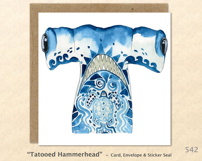 Tattooed Hammerhead Shark Note Card Shark Card Hammerhead Shark Card Blank Note Card Art Card Greeting Cards