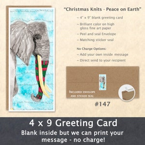 Christmas Card Elephant Peace on Earth Holiday Note Card Blank Watercolor Card Art Card Note Card