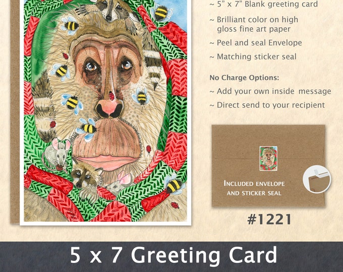 Christmas with Bigfoot Note Card Holiday Note Card Blank Watercolor Card Art Card