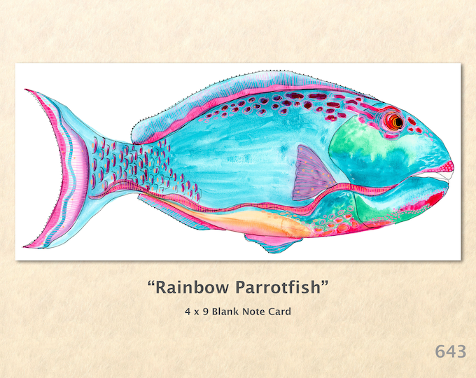 Fantasy Rainbow Parrot Fish Note Card, Fish Card, Fantasy Cards, Blank Note Card, Art Cards, Greeting Cards