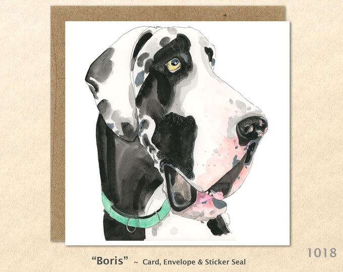 Great Dane Note Card  Dog Note Card Dog Greeting Card Blank Note Card Art Card Greeting Card Watercolor Card