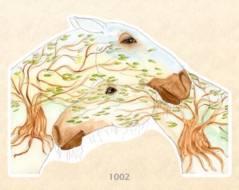 Horse and Trees Sticker Farm Animal Sticker Watercolor Art Sticker Water Bottle Sticker Scrapbooking Sticker