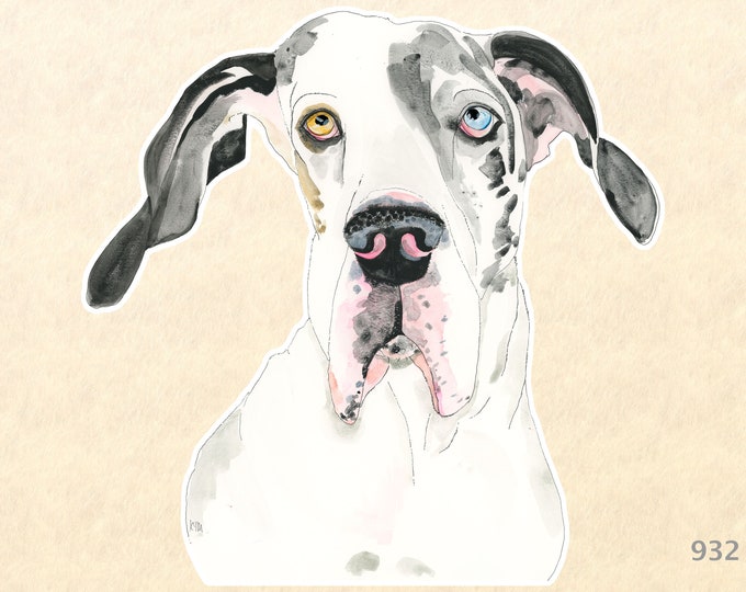 Dog Sticker Great Dane Sticker Cute Animal Sticker Fun Animal Sticker Watercolor Art Water Bottle Sticker Scrapbook Sticker Macbook Decal