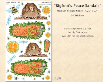 Bigfoot Stickers Peace stickers Poppy Stickers Bee Stickers Sandal Stickers Cute Bigfoot Funny Bigfoot Scrapbook Sticker Art Sticker