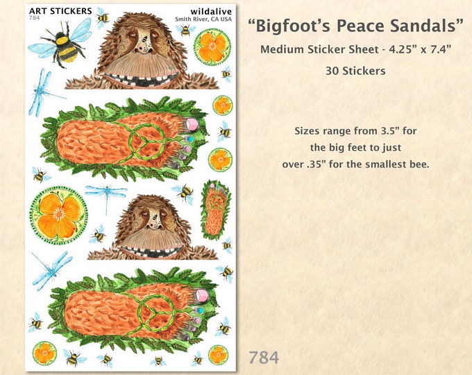 Bigfoot Stickers Peace stickers Poppy Stickers Bee Stickers Sandal Stickers Cute Bigfoot Funny Bigfoot Scrapbook Sticker Art Sticker