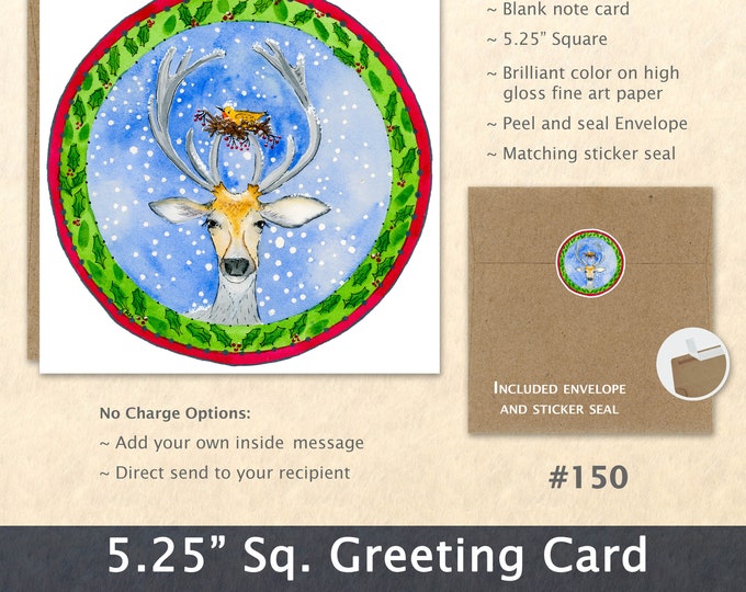 Reindeer and Birds Nest Christmas Card Card Blank Note Card Art Card Greeting Card Watercolor Card Holiday Card