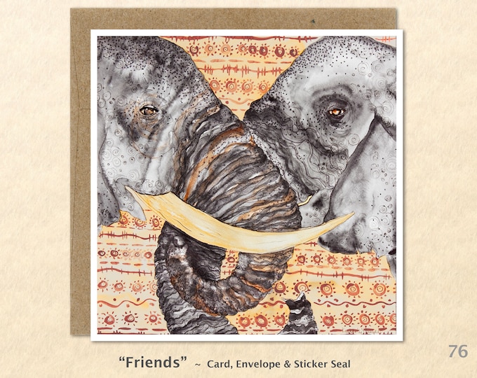 Elephant Friends Note Card Customizable Friendship Elephant Card Watercolor Art Love and Friendship Blank Note Card Art Card Greeting Card