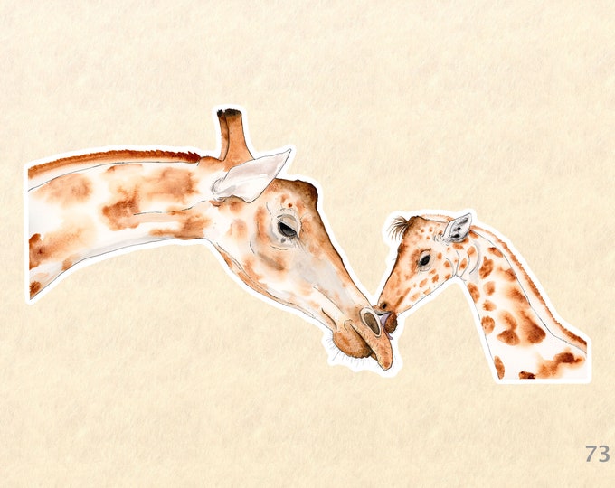 Baby Giraffe and Mom Sticker Love and Family Sticker Watercolor Art Water Bottle iPhone Laptop Sticker Scrapbooking Sticker