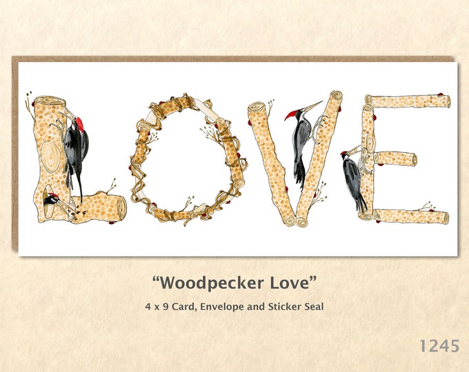 Woodpecker Love Card Valentines Day Note Card Customizable Blank Note Card Watercolor Art Card Greeting Card