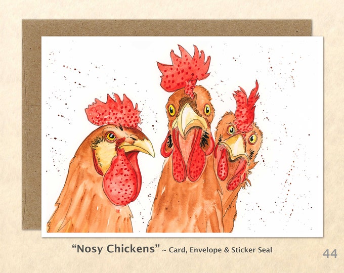 Chickens Note Card, Chicken Cards, Farm Cards, Farm Yard Animals, Blank Note Card, Art Cards, Greeting Cards