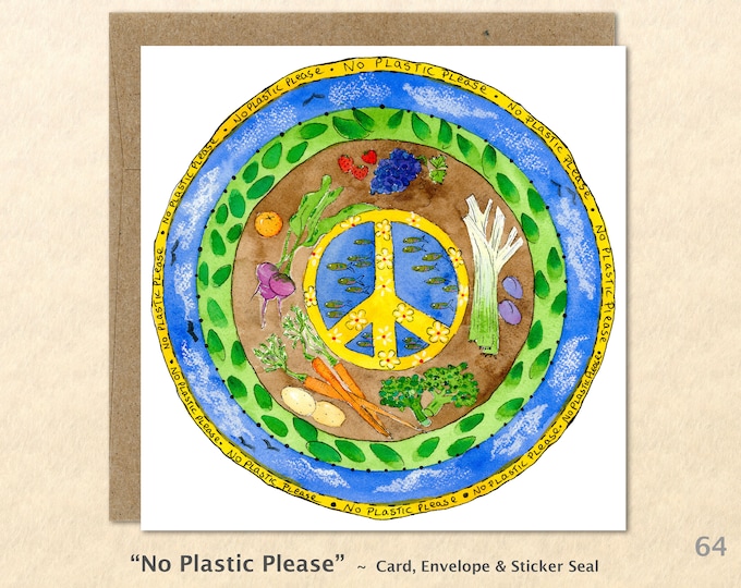 Peace Sign and Veggies Eco Note Card Blank Note Card Art Cards Greeting Cards Watercolor Card