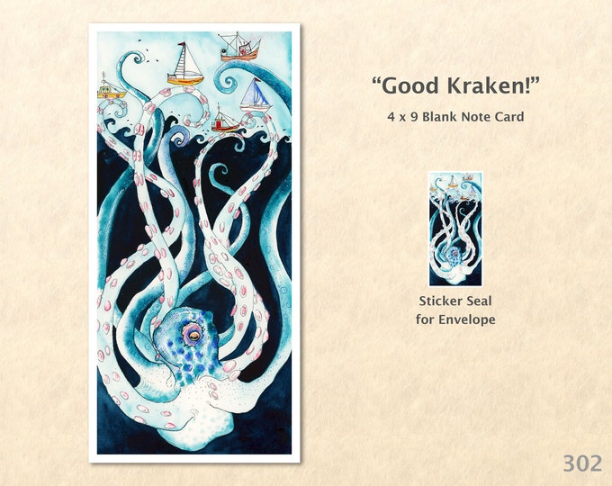 Fantasy Sea Monster Octopus Note Card, Blank Note Card, Art Cards, Greeting Cards