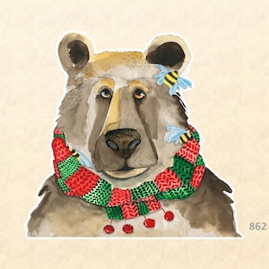 クリスマススカーフをかぶったクマのステッカー ギフトラッピングステッカー ノートパソコンステッカー ウォーターボトルステッカー スクラップブックステッカー