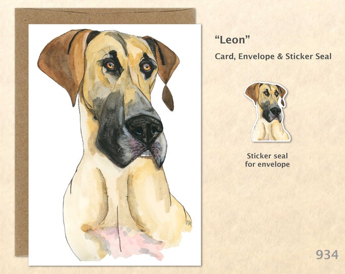Great Dane Card Dog Note Card Cute Animal Card Fun Dog Card Blank Note Card Watercolor Art Card Greeting Card Customizable Note Card