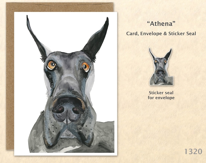 Great Dane Greeting Card Black Great Dane Note Card Customizable Blank Note Card Watercolor Art Greeting Card