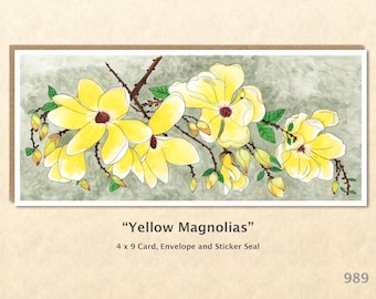 Yellow Magnolias Floral Greeting Card Flower Card Customizable Blank Note Card Watercolor Art Greeting Card