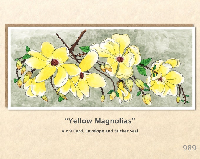 Yellow Magnolias Floral Greeting Card Flower Card Customizable Blank Note Card Watercolor Art Greeting Card