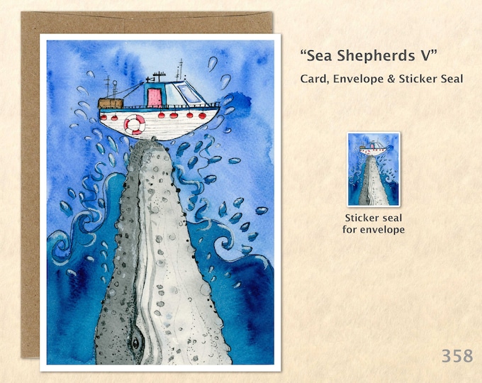 Whale and Boat Note Card, Whale Cards, Boat Cards, Blank Note Card, Art Cards, Greeting Cards