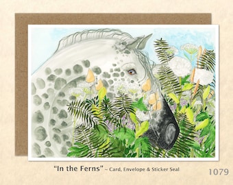 Horse in the Ferns Note Card Customizable Blank Note Card Watercolor Art Card Greeting Card