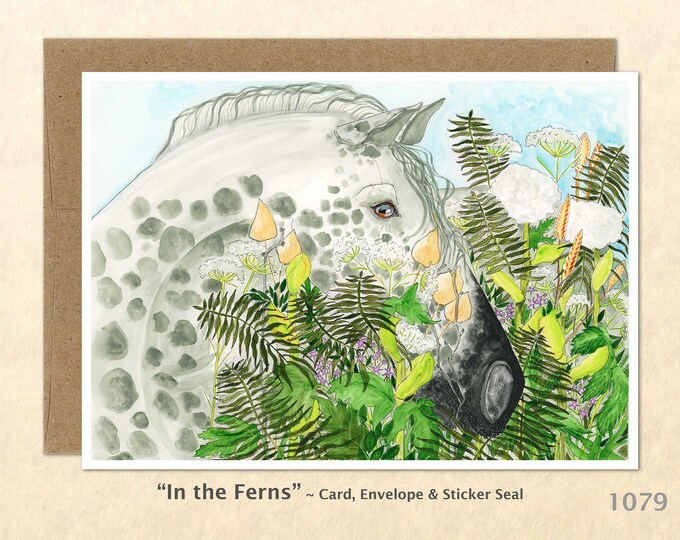 Horse in the Ferns Note Card Customizable Blank Note Card Watercolor Art Card Greeting Card