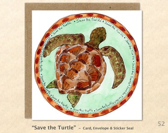 Turtle Blank Note Card Sea Turtle Card Eco Card Blank Note Card Art Cards Greeting Cards Watercolor Card
