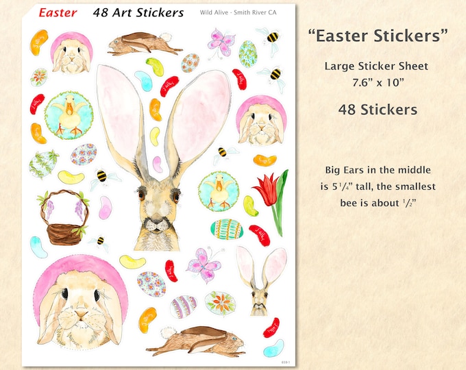 Easter Bunnies Sticker Sheet 48 Stickers Easter Watercolor Art Stickers Rabbit Stickers Bunny Stickers Cute Animal Stickers