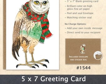 Christmas Owl Note Card Xmas Card Owl Card Bird Card Customizable Blank Note Card Watercolor Art Card Greeting Card
