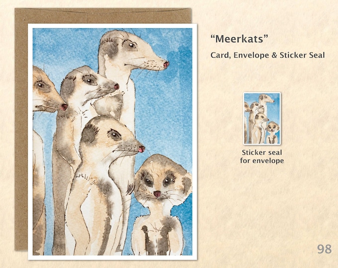 Meerkat Family Note Card, Cute Animal Blank Note Card, Art Cards, Greeting Cards