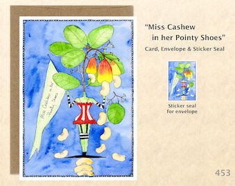 Miss Cashew Note Card, Food Cards, Garden Cards, Veggie Cards, Silly Cards, Fun Cards, Blank Note Card, Art Cards, Greeting Cards