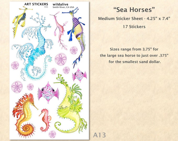 Sea Horse Stickers Fish Sticker Sand Dollar Sticker Nautical Sticker Beach Sticker Cute Fish Sticker Art Sticker