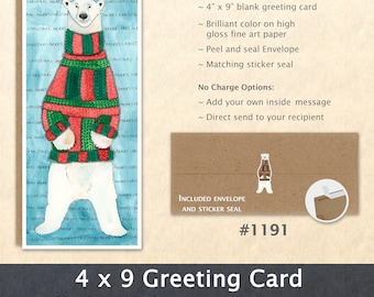 Christmas Card Polar Bear in a Christmas Turtleneck Note Card Blank Watercolor Card Art Card Note Card