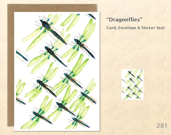 Dragonfly Note Card Garden Card Gardening Card Bug Card Customizable Blank Note Card Watercolor Art Greeting Card