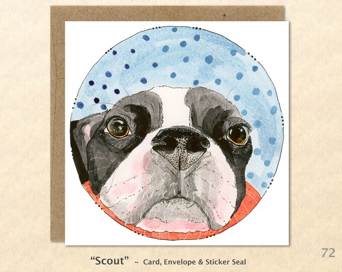 Dog Card Boston Terrier Card Cute Dog Card Blank Note Card Art Card Greeting Card Watercolor