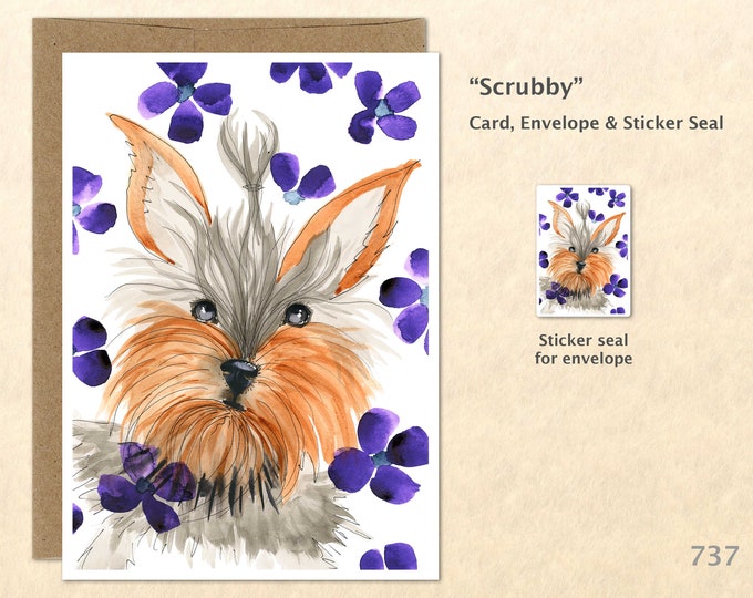 Yorkshire Terrier Note Card Dog and Flowers Card Cute Dog Card Customizable Blank Note Card Watercolor Art Greeting Cards