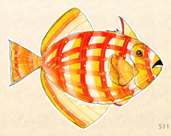 Fish Sticker Silly Fish Sticker Fantasy Sticker Fun Animal Sticker Watercolor Art Laptop Sticker Water Bottle Sticker Scrapbooking Sticker