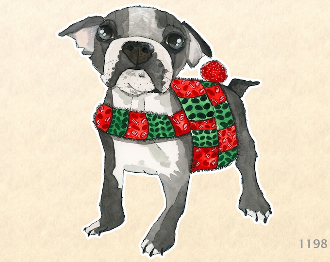 Boston Terrier Dressed for Christmas Sticker Dog Sticker Gift Wrapping Sticker Laptop Stickers Water Bottle Stickers Scrapbook Stickers