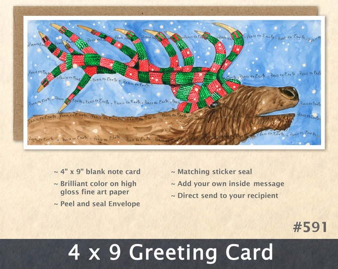 Christmas Card Reindeer Dressed for Christmas Note Card Blank Watercolor Card Art Card Note Card