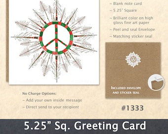 Christmas Peace Sign Snowflake Card Christmas Trees Card Blank Note Card Art Card Greeting Card Watercolor Card Holiday Card