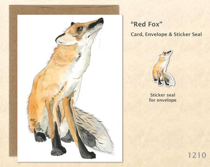 Red Fox Note Card Cute Animal Card Customizable Wildlife Blank Note Card Nature Watercolor Art Card Greeting Card